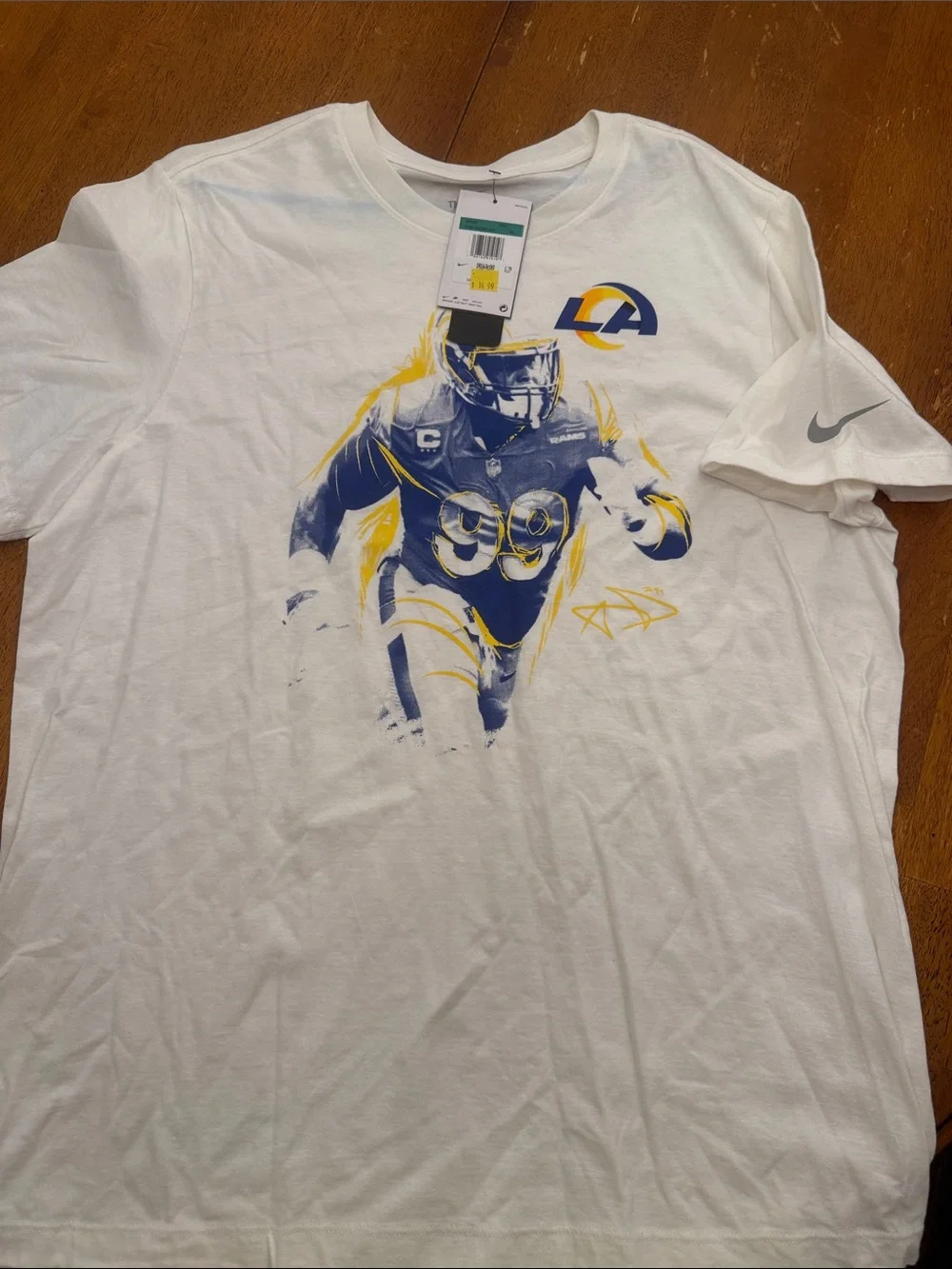 Nike White LA Rams Graphic Short Sleeve Tee with Navy & Yellow Print - Picture 1 of 6